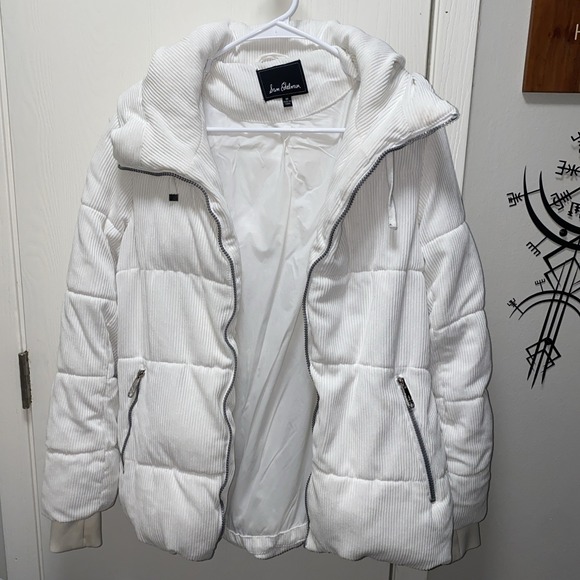 Sam Edelman Jackets & Blazers - Sam Edelman Puff Jacket White Corduroy Hood‎  Drawcord Pockets Lined Size M